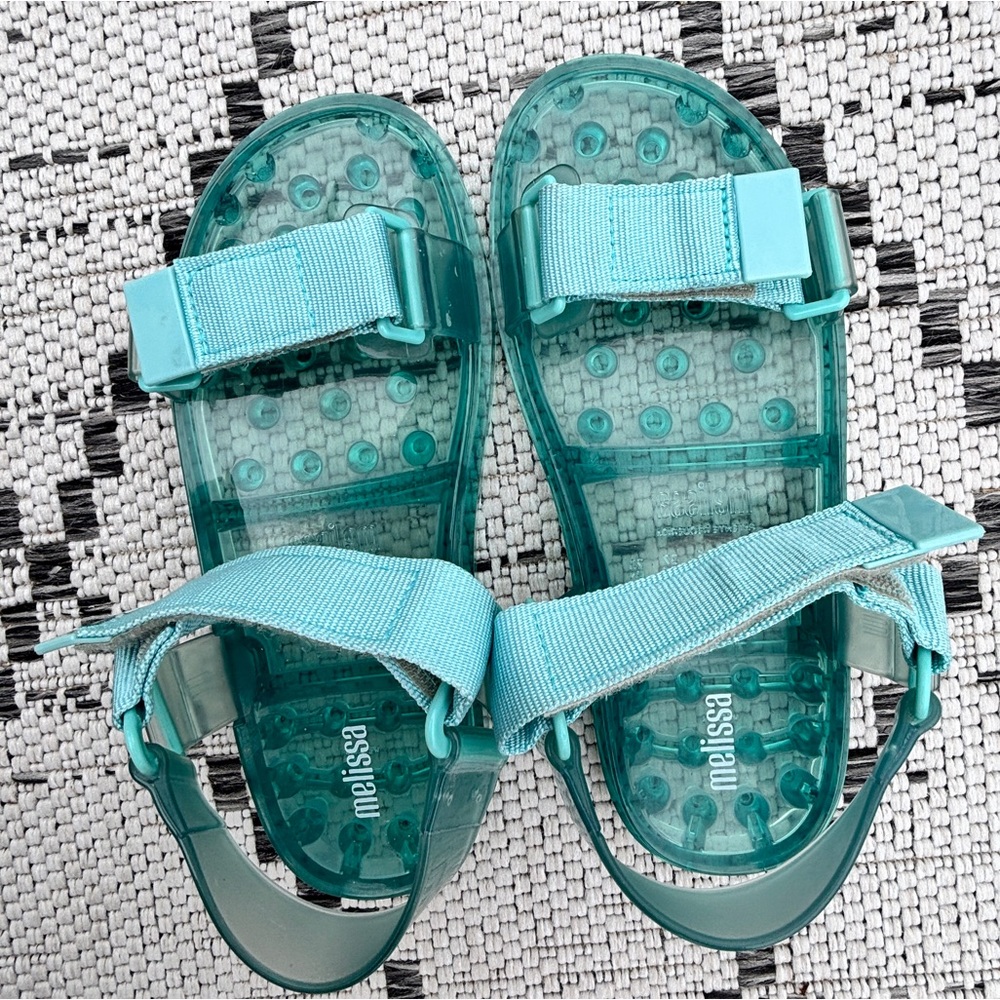 Melissa Wide Papete Jelly Sandals, Aqua with Straps, size 6W